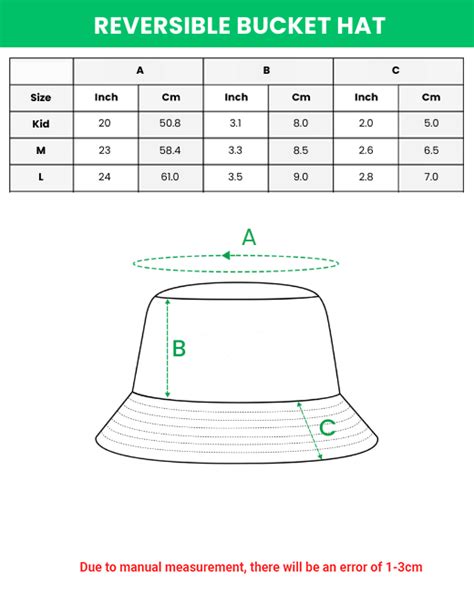 bucket hat size chart.